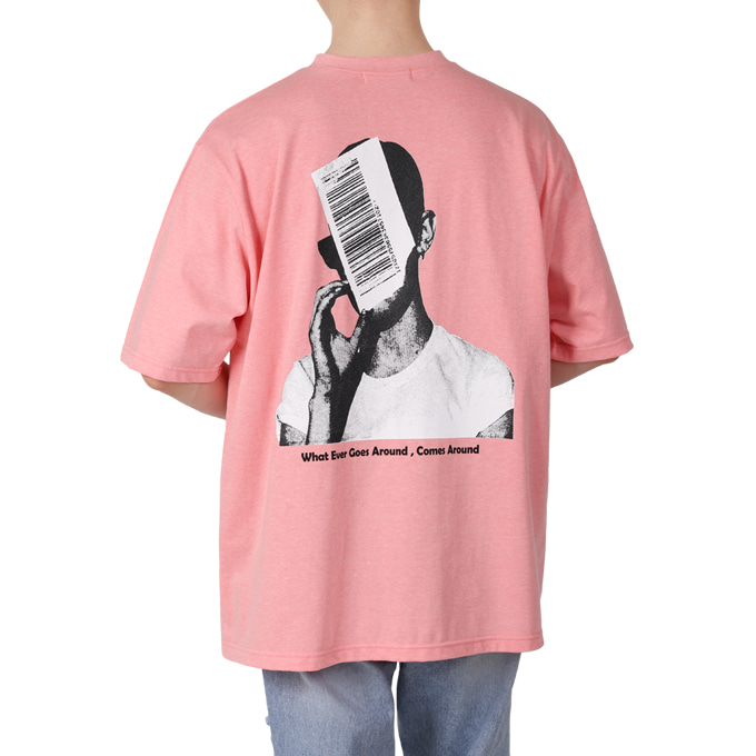 남자 여름티 루즈핏 바코드 그래픽 반팔 티셔츠 B07M15_tc1559
