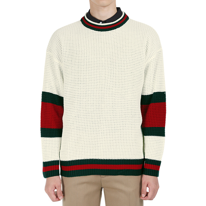 남자 스웨터 레그배색 라운드넥 오버핏 니트 C08S10_tn2242
