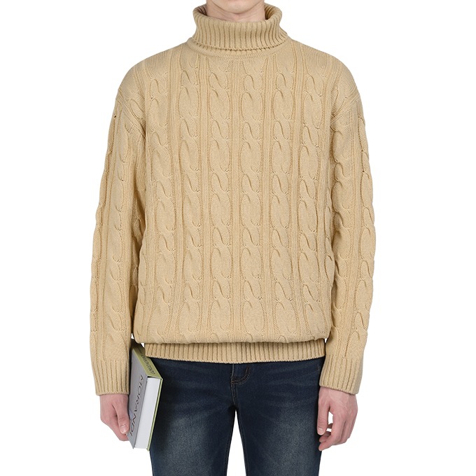 남성용 스웨터 오버핏 설탕 꽈배기 남자 폴라티 니트 D11M15_tn3486