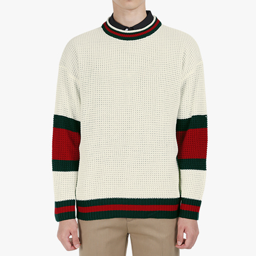 남자 스웨터 레그배색 라운드넥 오버핏 니트 C08S10_tn2242